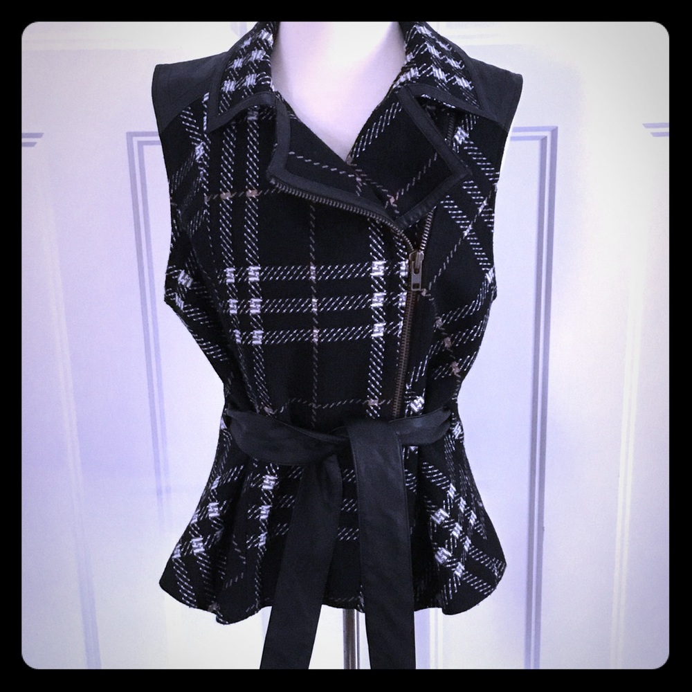 Cabi Plaid Vest, with Faux Leather Belt & Trim